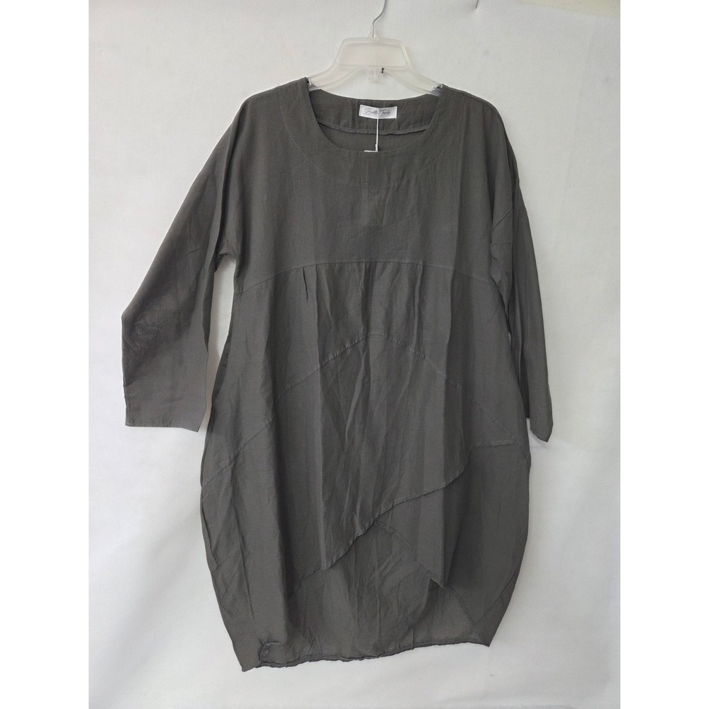 Buddha Trends Gray Oversized Lagenlook Tunic Dress Long Sleeve Pockets NWT